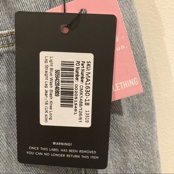 PRETTY LITTLE THING Sz 16 High Rise Light Blue Wash Slashed Knee Jeans NWT - Picture 6 of 10